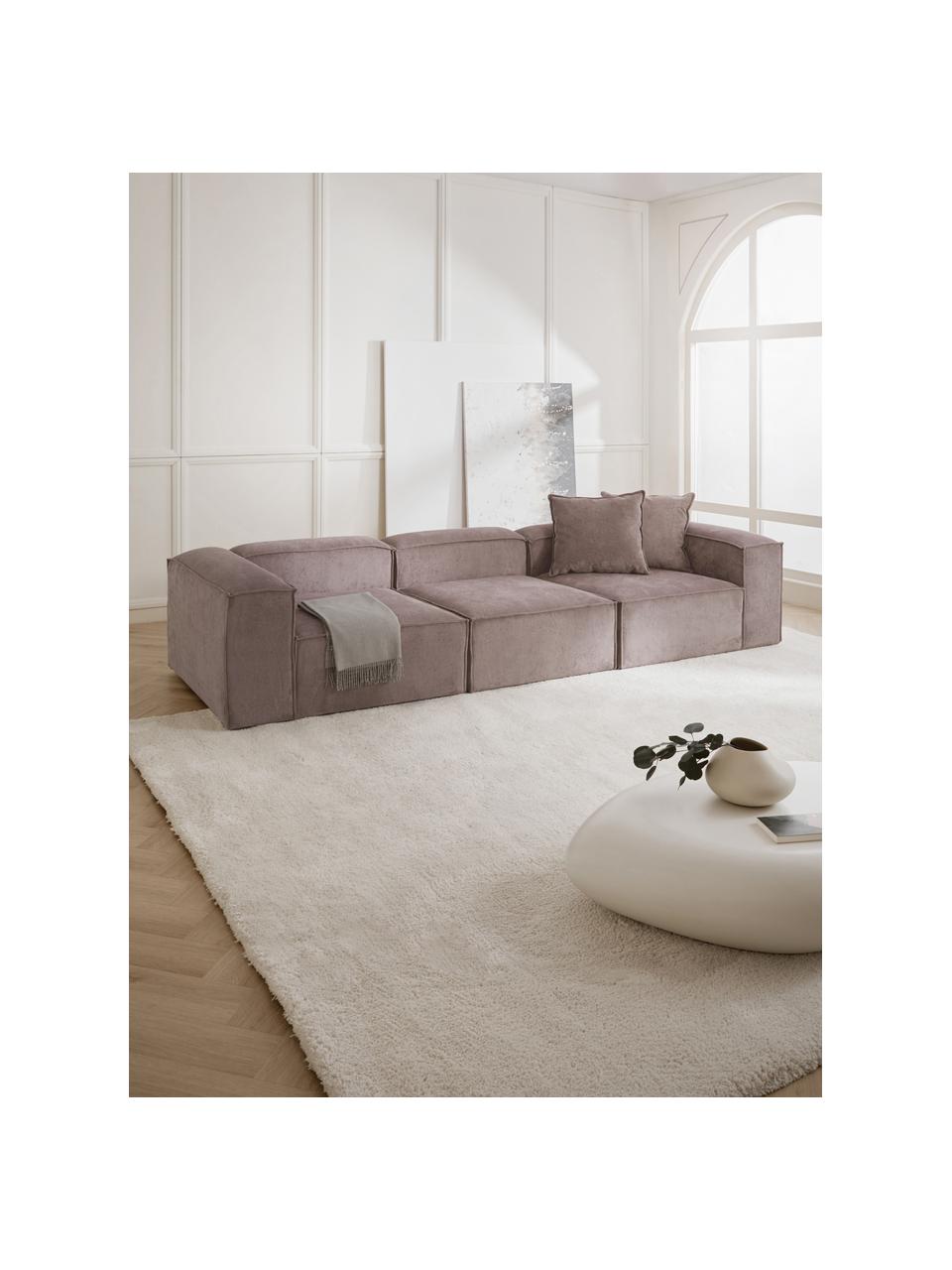 Modulares Sofa Lennon (4-Sitzer) aus Cord, Bezug: Cord (92 % Polyester, 8 %, Gestell: Massives Kiefernholz, Spe, Füße: Kunststoff Dieses Produkt, Cord Taupe, B 327 x T 119 cm