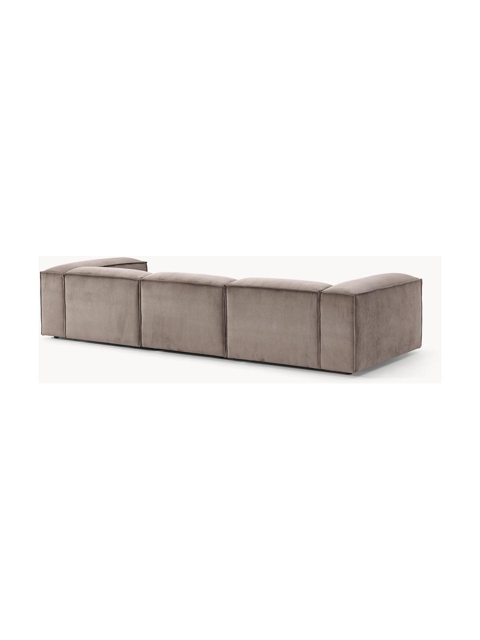 Modulares Sofa Lennon (4-Sitzer) aus Cord, Bezug: Cord (92 % Polyester, 8 %, Gestell: Massives Kiefernholz, Spe, Füße: Kunststoff Dieses Produkt, Cord Taupe, B 327 x T 119 cm