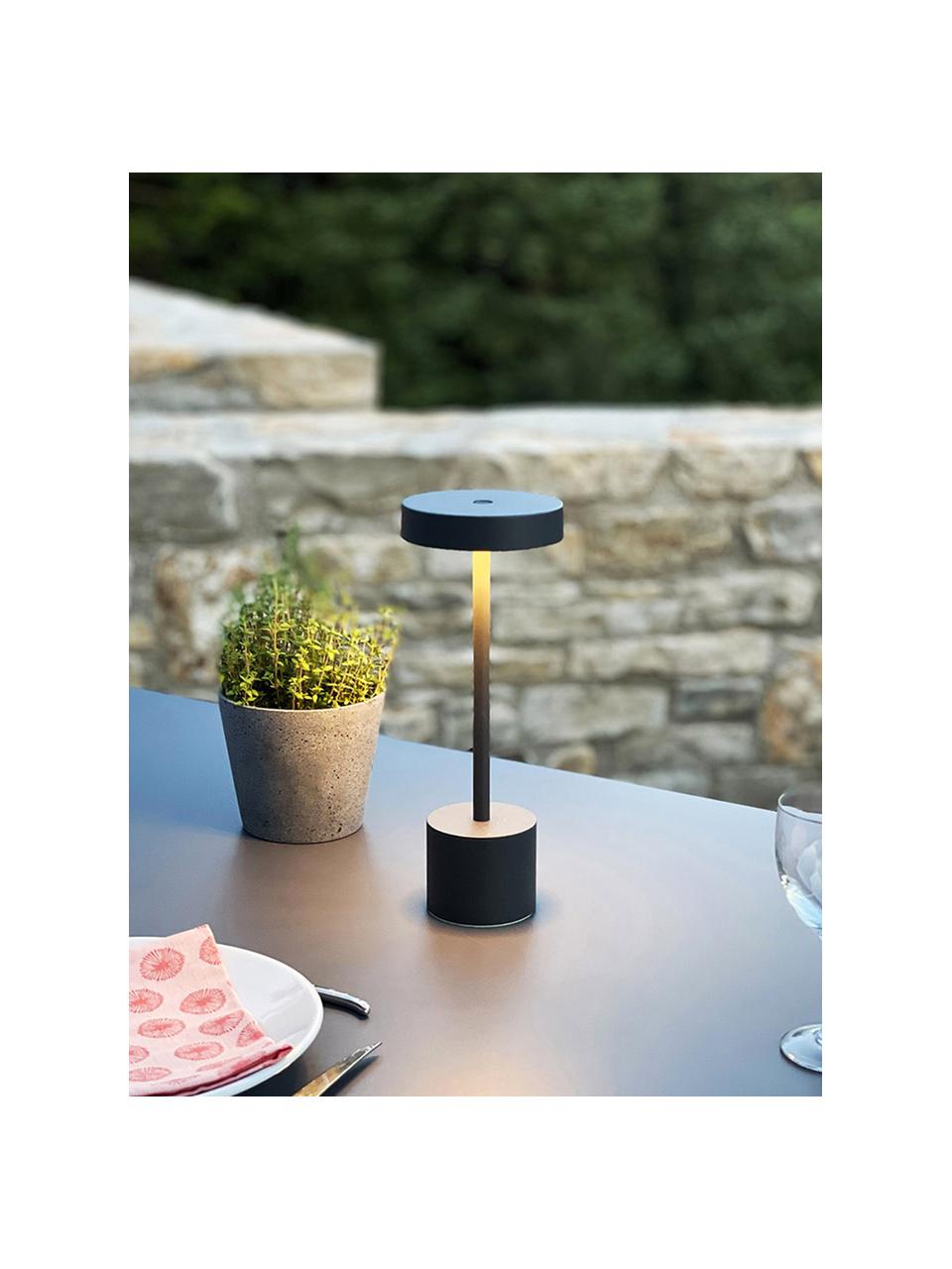 Lámpara de mesa LED regulable para exterior Roby, portátil y táctil, Lámpara: aluminio recubierto, Negro, Ø 11 x Al 30 cm