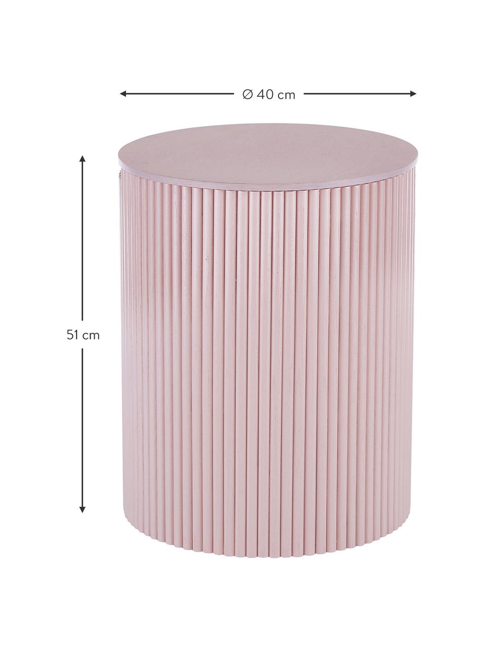 Table d'appoint avec rangement Nele, MDF (panneau en fibres de bois à densité moyenne) avec placage en frêne, Rose, Ø 40 x haut. 51 cm