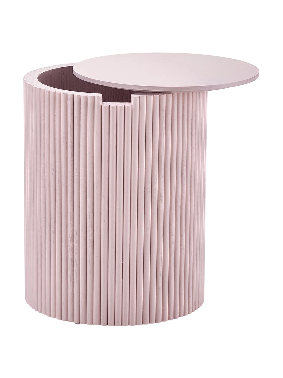 Tavolino contenitore rotondo Nele, Pannelli di fibra a media densità (MDF) con impiallacciatura di frassino, Rosa, Ø 40 x Alt. 51 cm