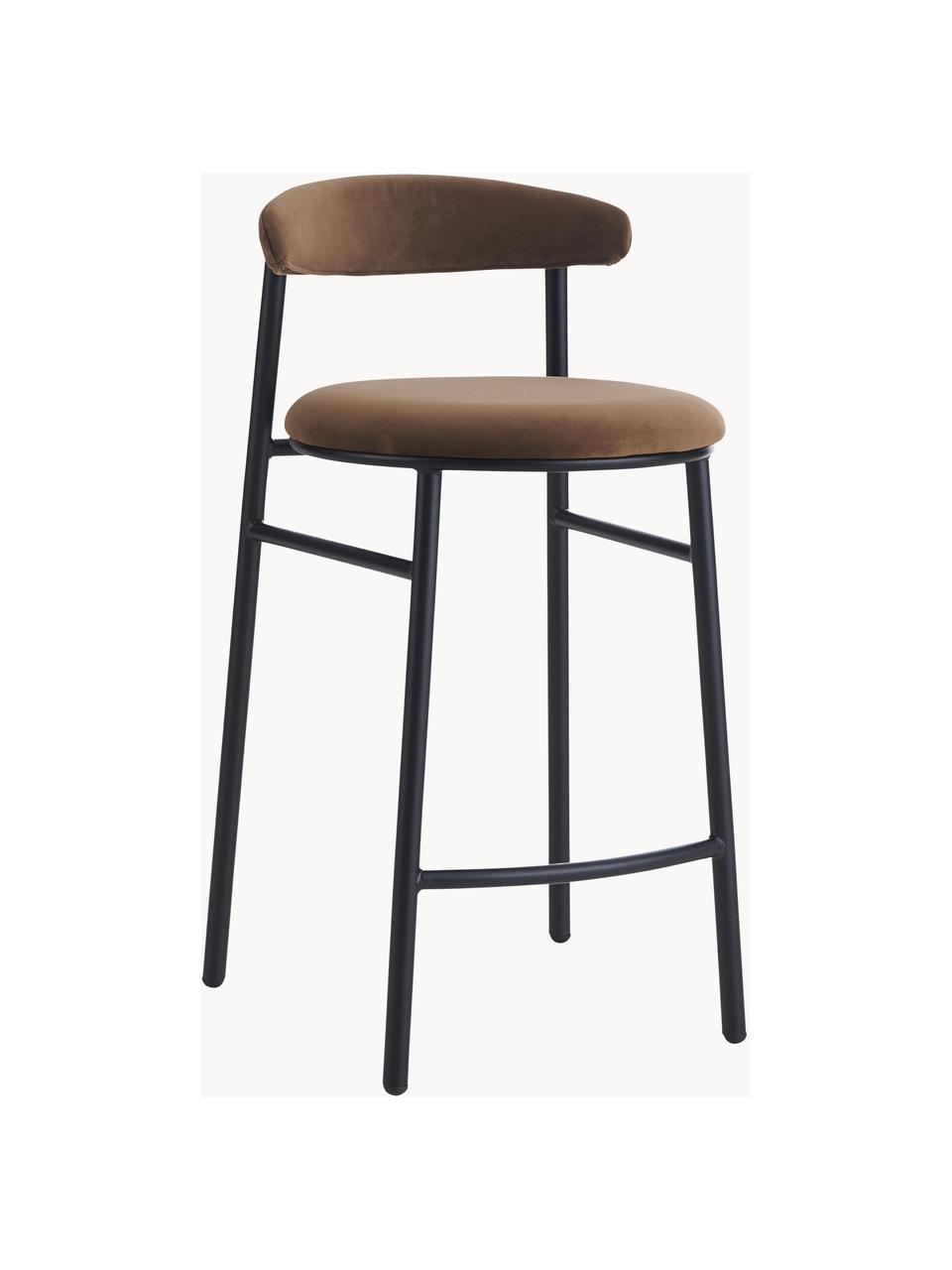 Tabouret de bar en velours Doggi, Velours brun, larg. 44 x haut. 84 cm