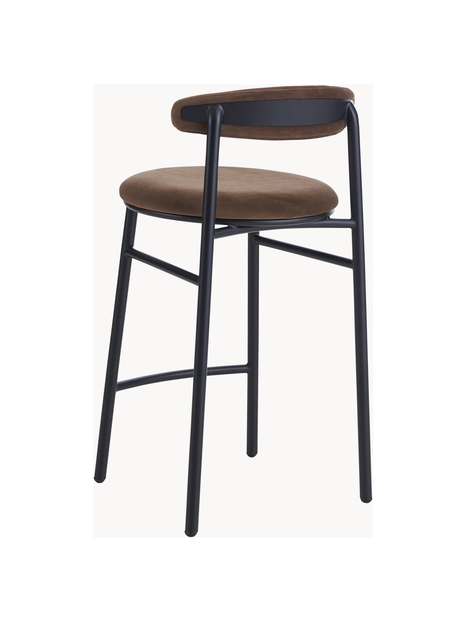 Tabouret de bar en velours Doggi, Velours brun, larg. 44 x haut. 84 cm