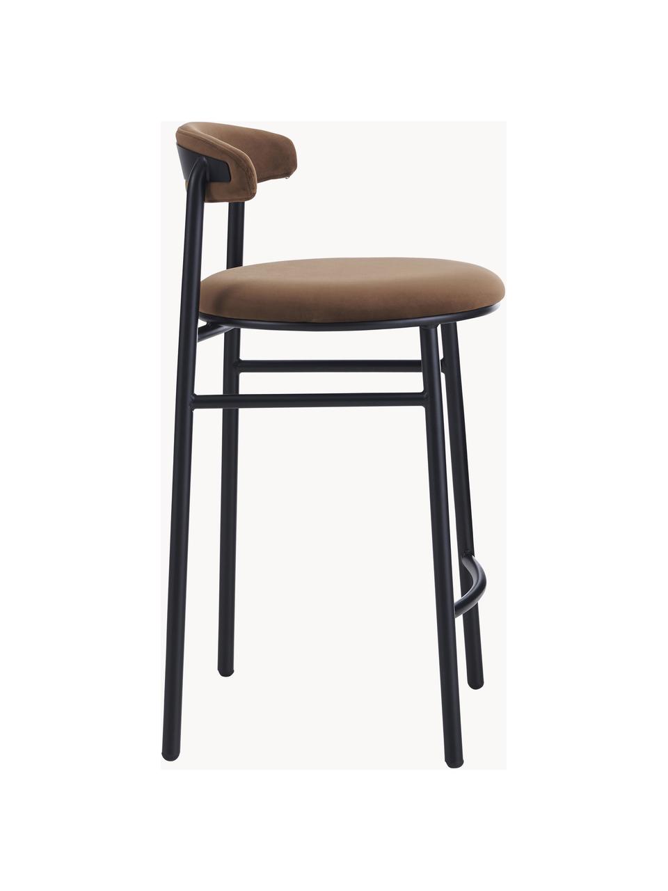 Tabouret de bar en velours Doggi, Velours brun, larg. 44 x haut. 84 cm