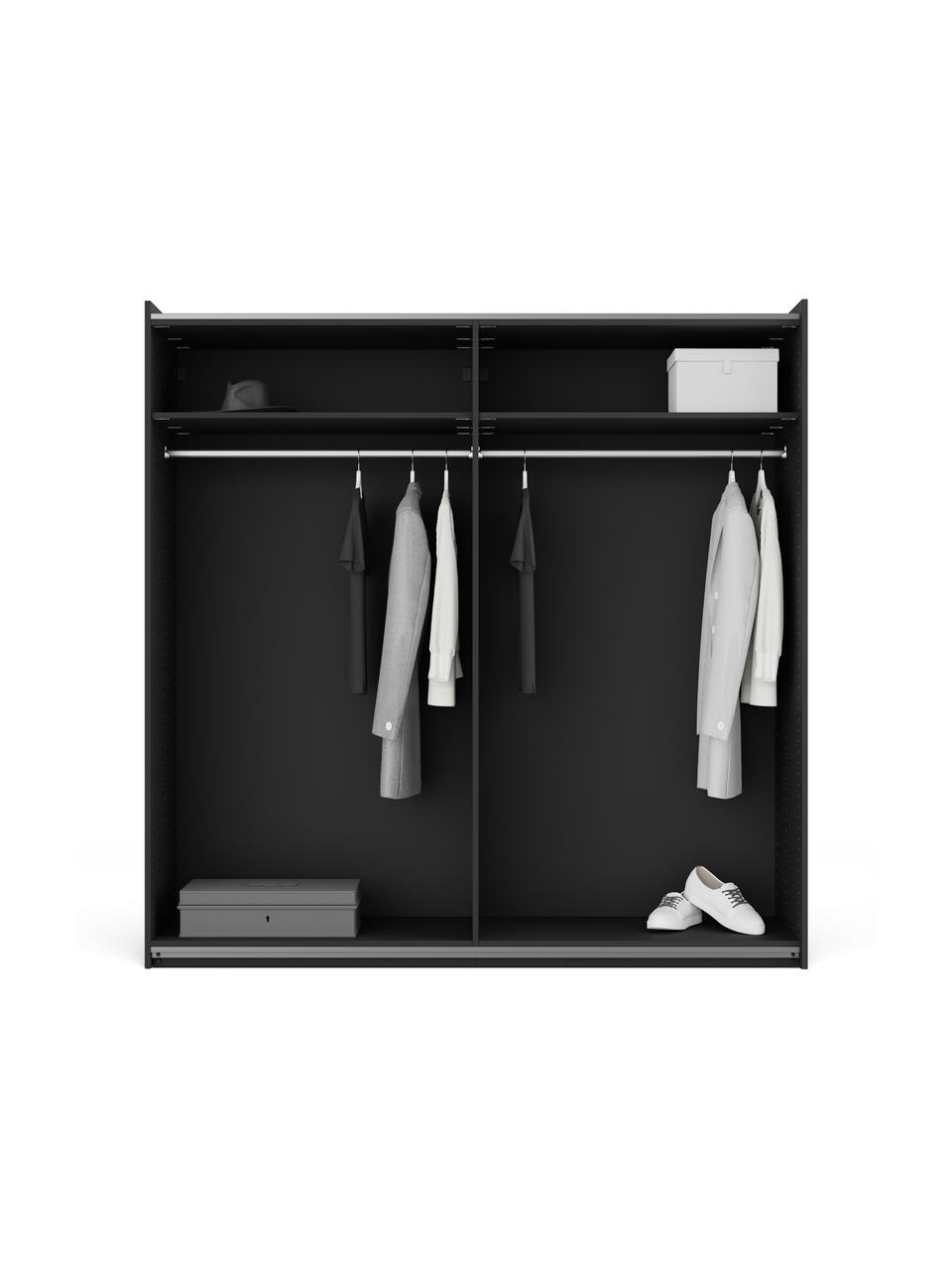 Armario modular Simone, 2 puertas correderas (200 cm), diferentes variantes, Estructura: aglomerado con certificad, Aspecto madera de nogal, negro, Interior Basic (An 200 x Al 200 cm)
