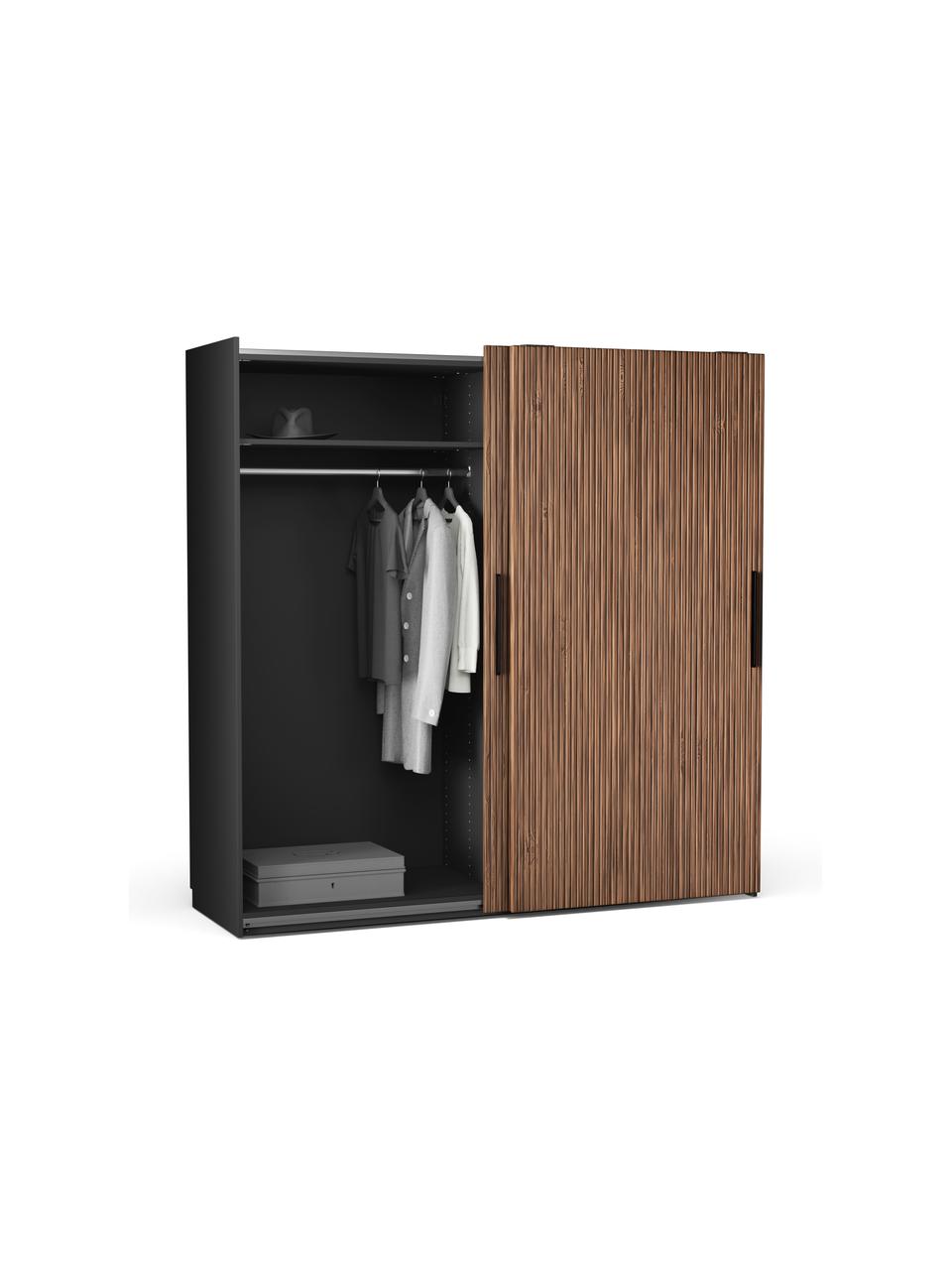 Armoire modulaire à portes coulissantes Simone, largeur 200 cm, plusieurs variantes, Aspect bois de noyer, noir, Basic Interior, hauteur 200 cm