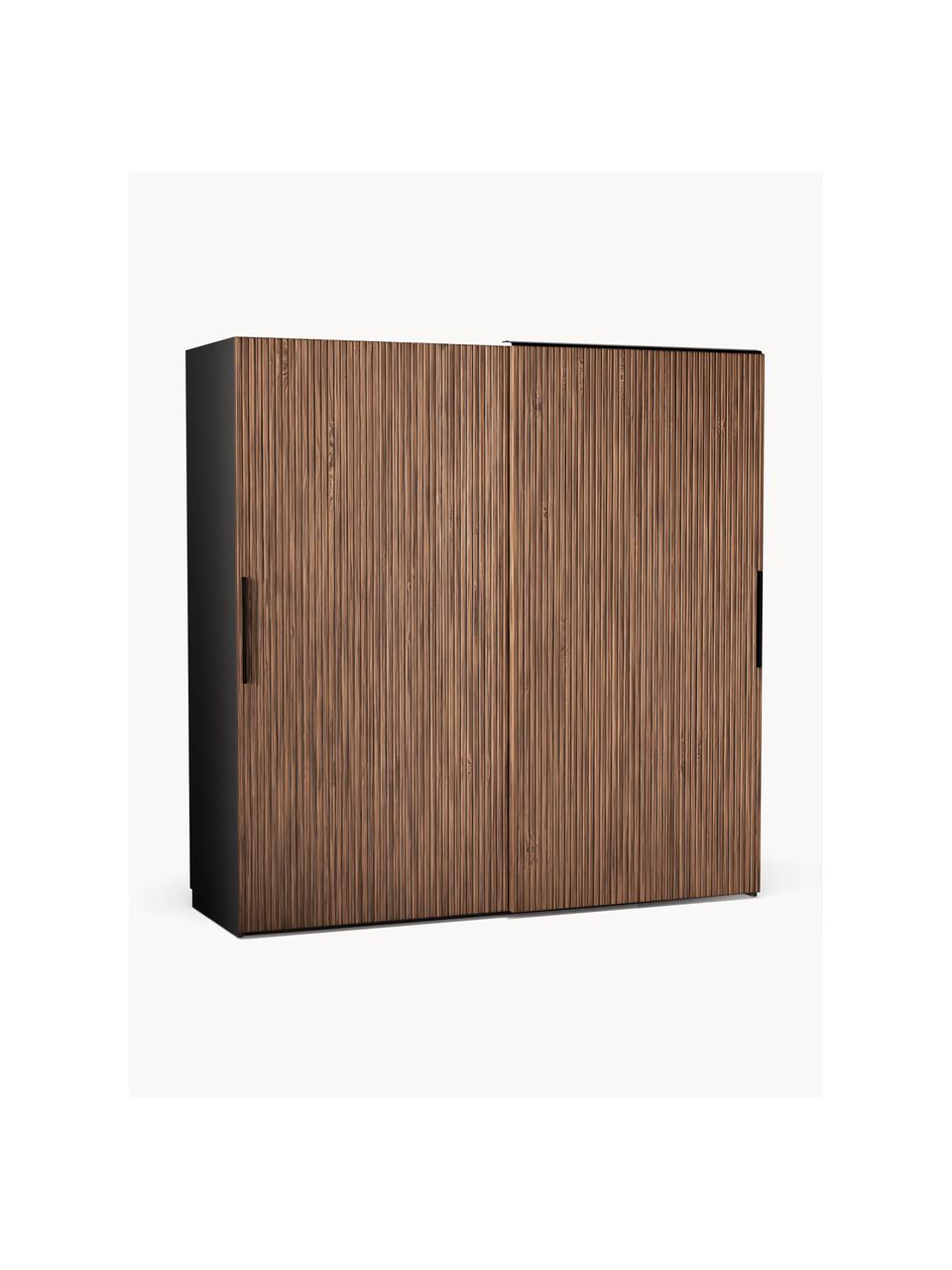 Armoire modulaire à portes coulissantes Simone, larg. 200 cm, plusieurs variantes, Aspect bois de noyer, noir, Classic Interior, larg. 200 x haut. 200 cm