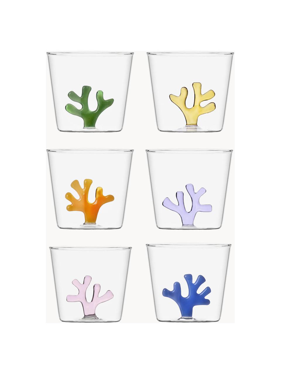 Set 6 bicchieri acqua fatti a mano Coral Reef, Vetro borosilicato, Trasparente, multicolore, Ø 9 x Alt. 8 cm, 350 ml