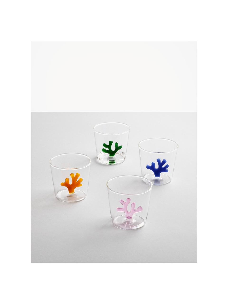 Set 6 bicchieri acqua fatti a mano Coral Reef, Vetro borosilicato, Trasparente, multicolore, Ø 9 x Alt. 8 cm, 350 ml