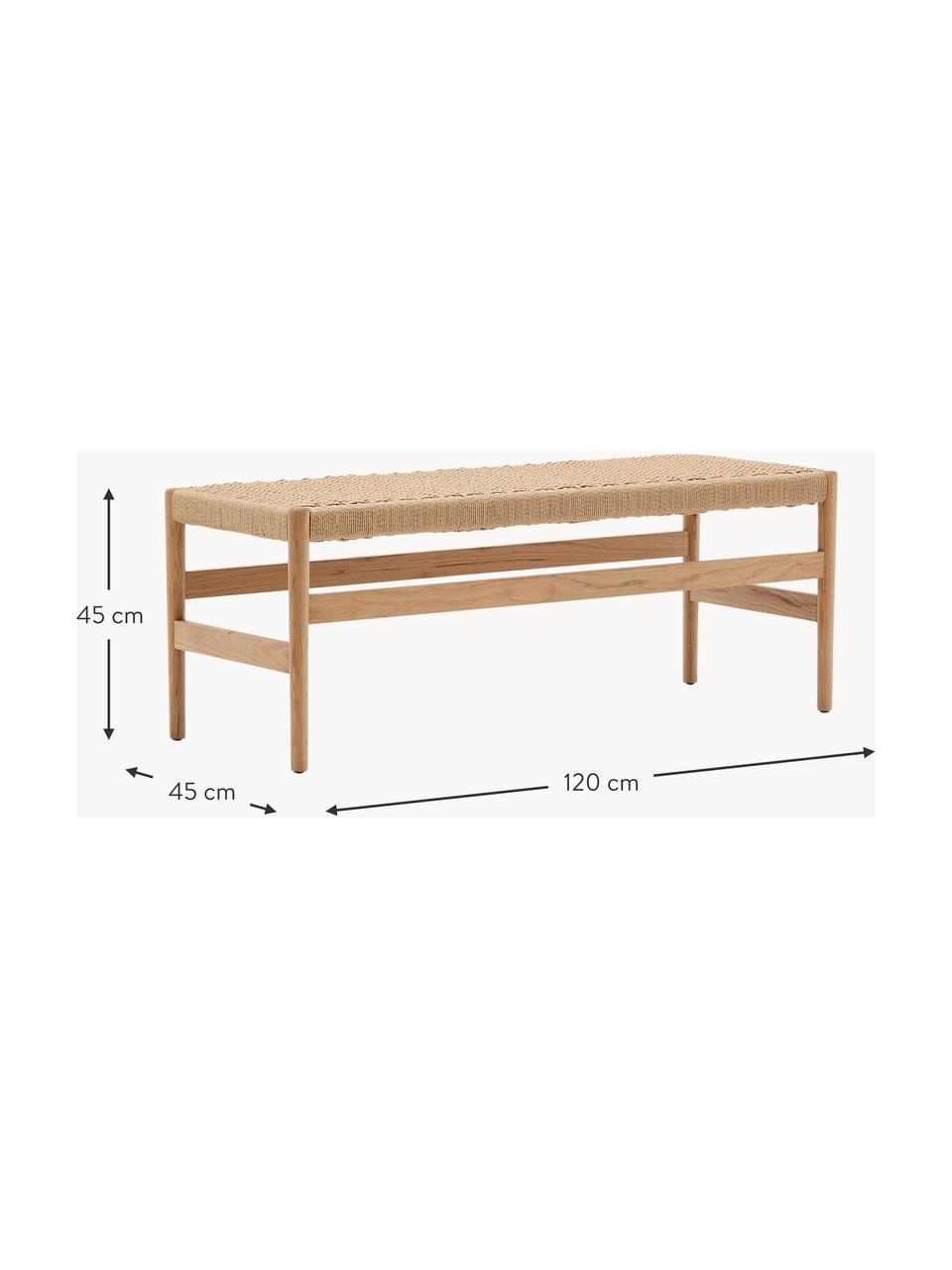 Eichenholz-Sitzbank Zaide, Sitzfläche: Papierkordel, Gestell: Eichenholz, lackiert Dies, Beige, Eichenholz, hell, B 120 x T 45 cm