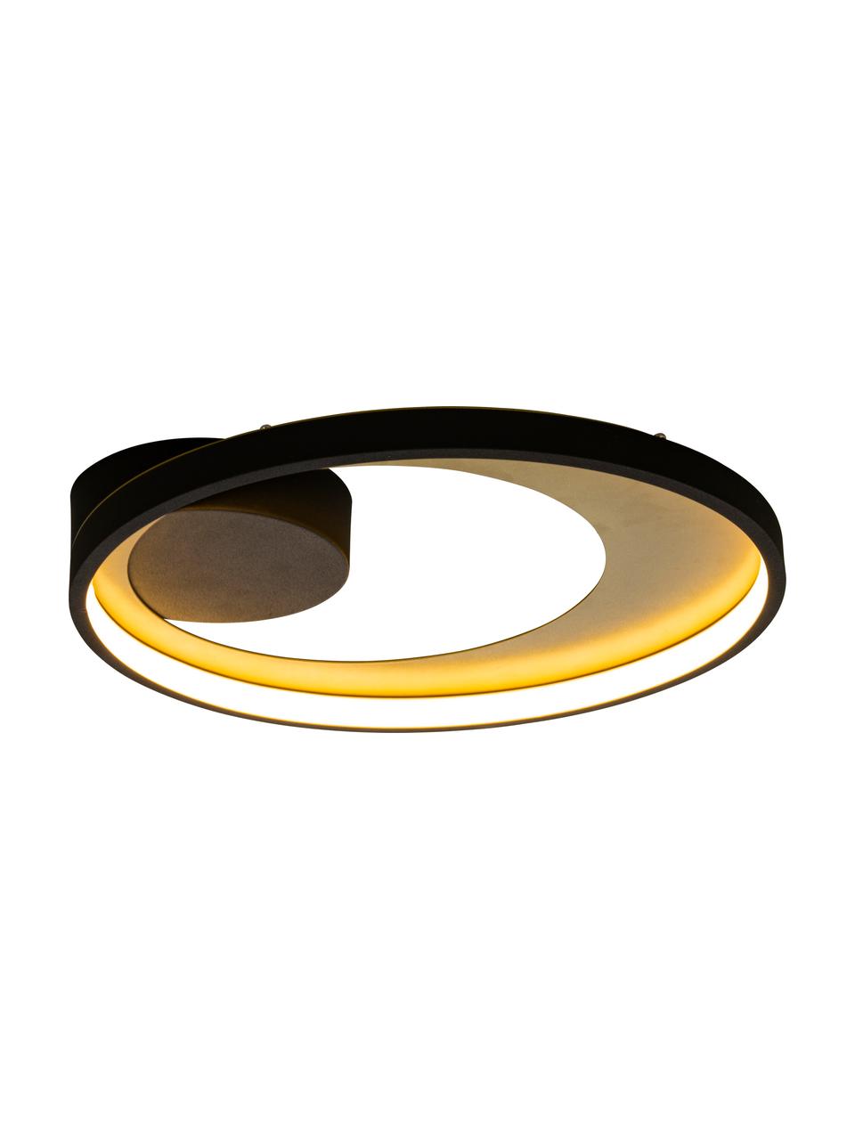 Dimbare LED plafondlamp Carat in zwart/goudkleur, Lampenkap: gecoat aluminium, Baldakijn: gecoat metaal, Goudkleurig, zwart, Ø 36 x H 7 cm