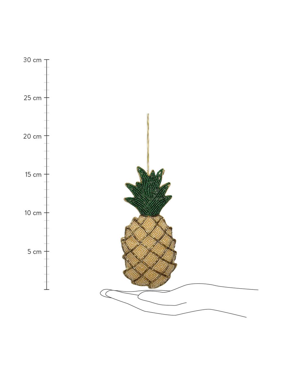 Ozdoba na stromeček Pineapple, Žlutá, zelená, zlatá, Š 7 cm, V 16 cm