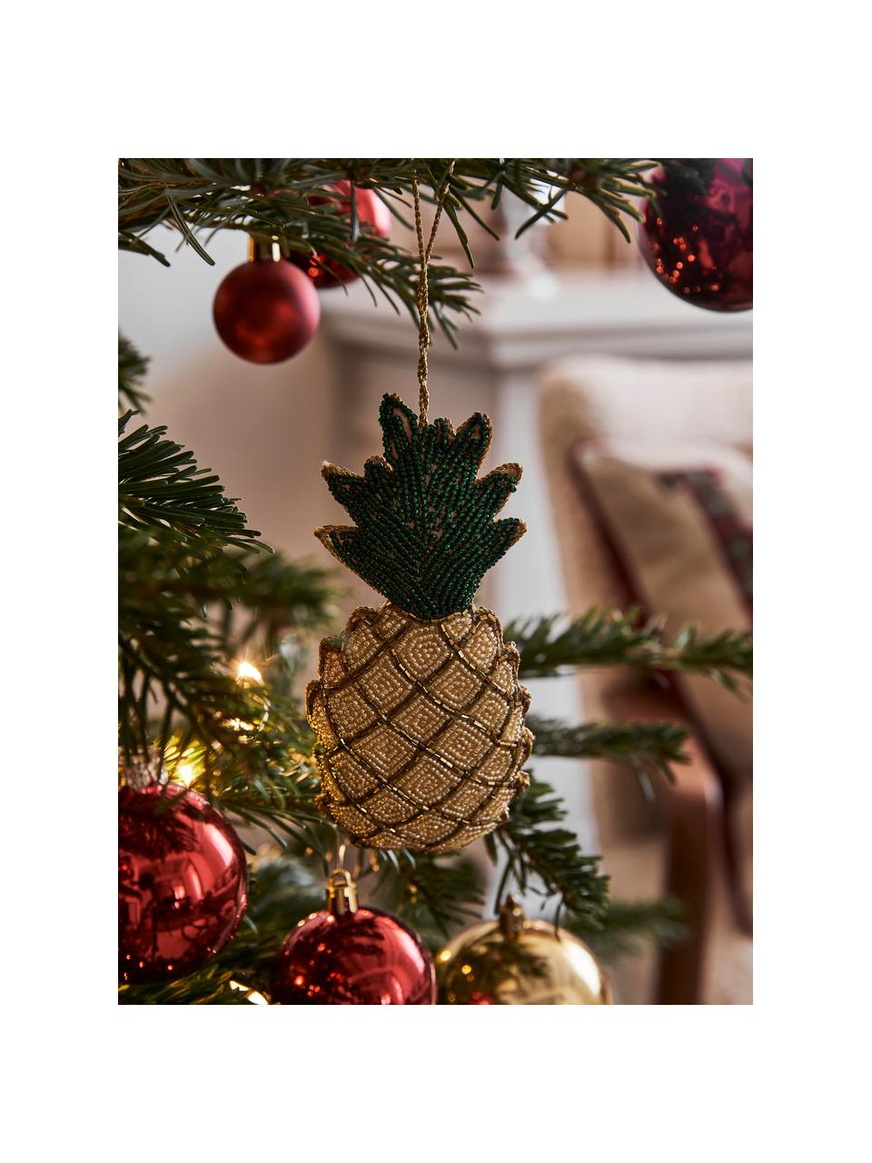 Décoration de sapin de Noël Pineapple, Jaune, vert, couleur dorée, larg. 7 x haut. 16 cm