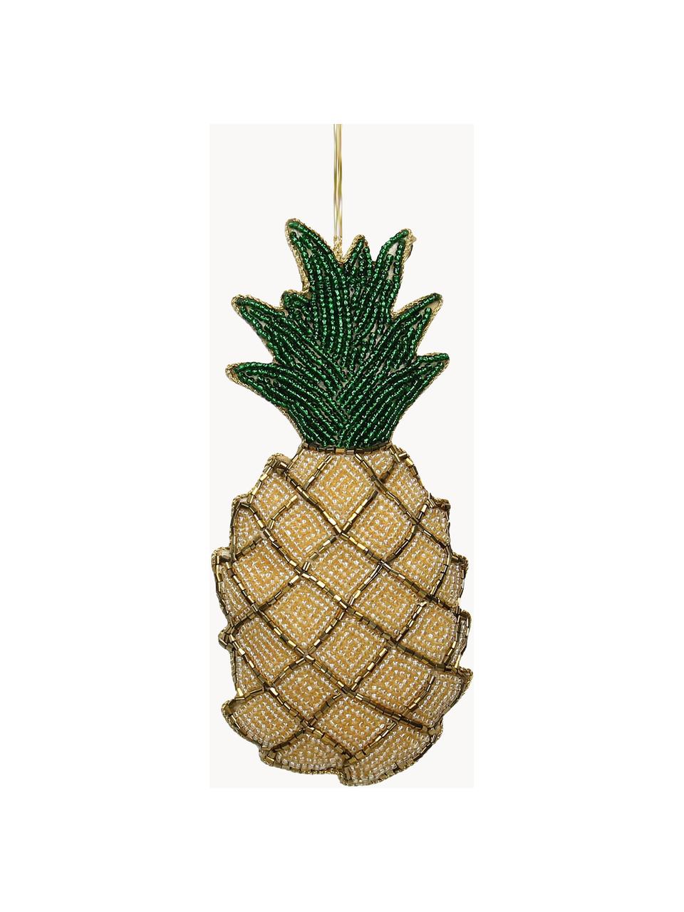 Ozdoba na stromeček Pineapple, Žlutá, zelená, zlatá, Š 7 cm, V 16 cm