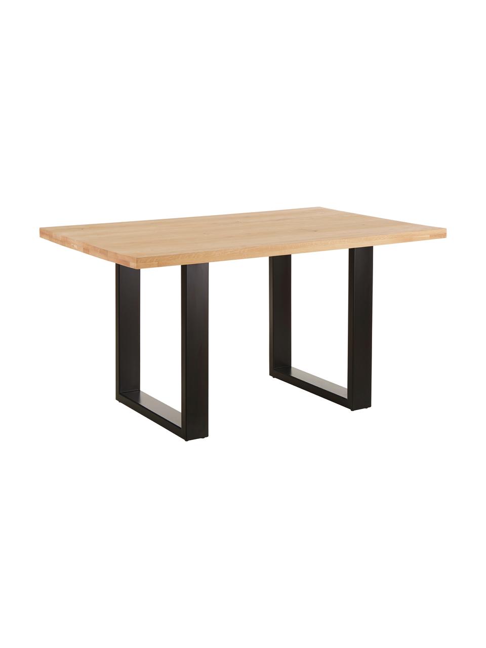 Mesa de comedor Oliver, tablero de madera maciza, Tablero: madera de roble silvestre, Patas: metal con pintura en polv, Roble, negro, An 180 x F 90 cm