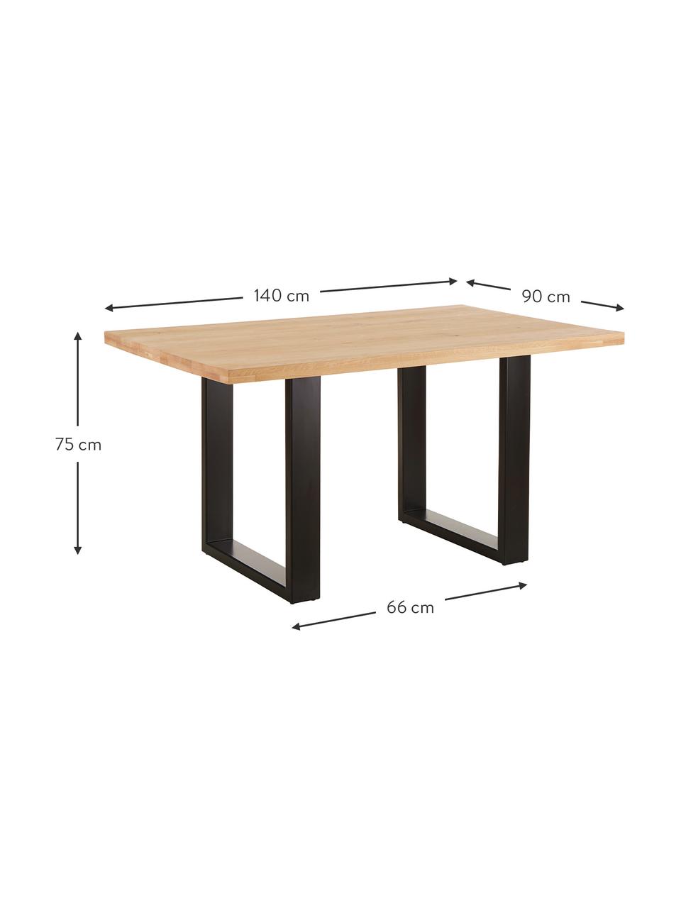 Eettafel Oliver met massief houten blad, Zitvlak: geolied massief wild eike, Poten: gepoedercoat metaal, Wild eiken, zwart, B 180 x D 90 cm