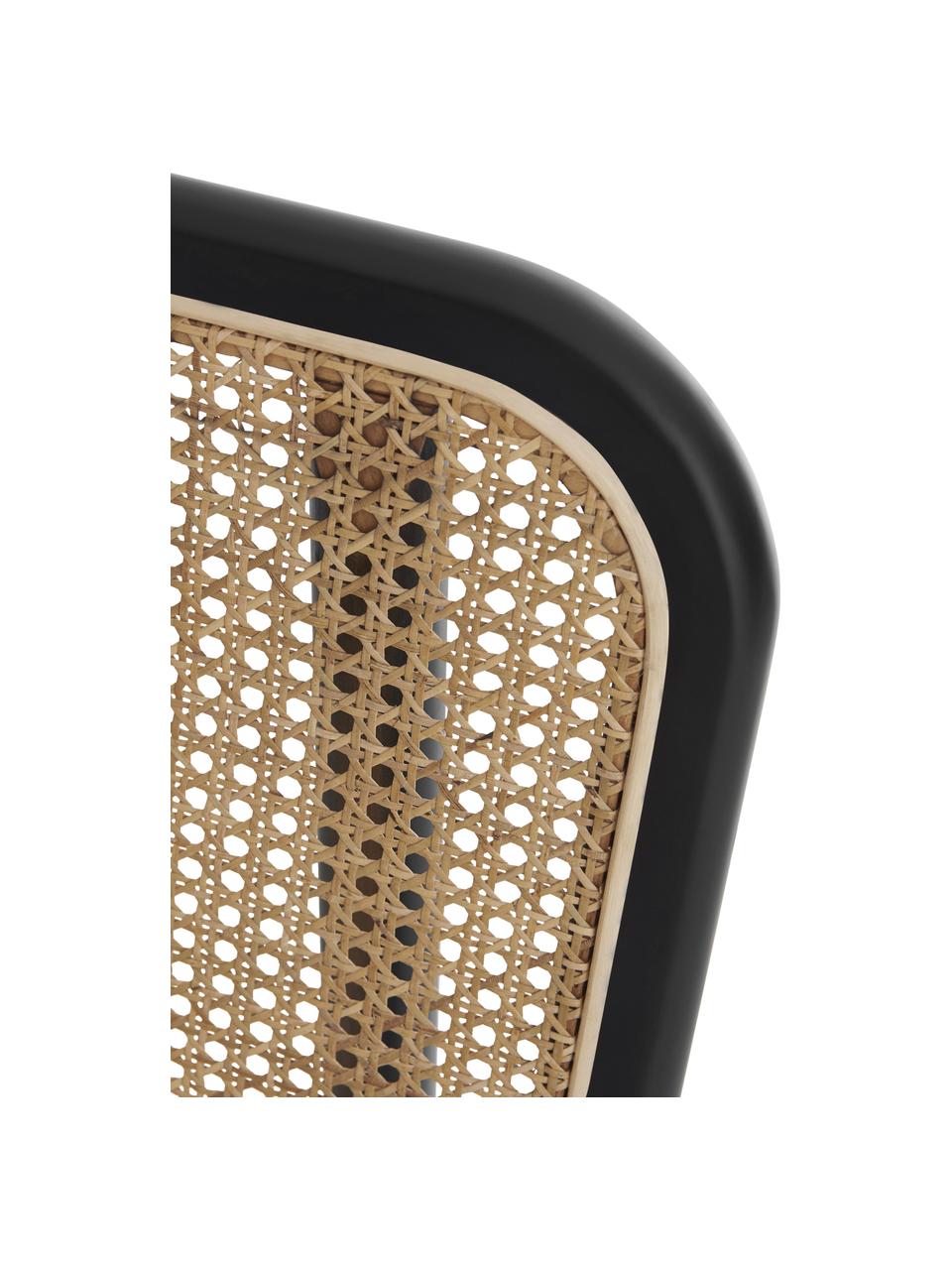 Lounge fauteuil Callo van rotan in zwart, Frame: beukenhout gelakt, FSC-ge, Geweven stof crèmewit, beukenhout zwart gelakt, B 106 cm x D 79 cm