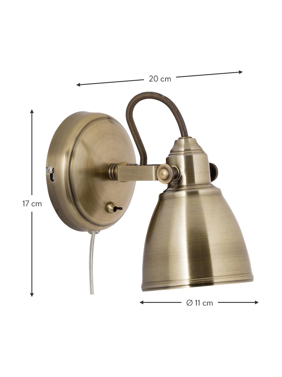 Aplique orientable Fjallbacka, con enchufe, Pantalla: metal recubierto, Cable: plástico, Dorado, F 20 x Al 17 cm