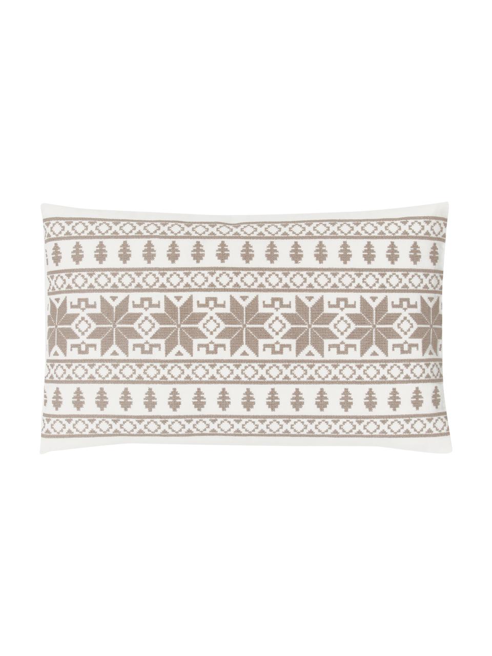 Bestickte Kissenhülle Orkney mit norwegischer Ziernaht, 100 % Baumwolle, Beige, Cremeweiß, B 30 x L 50 cm