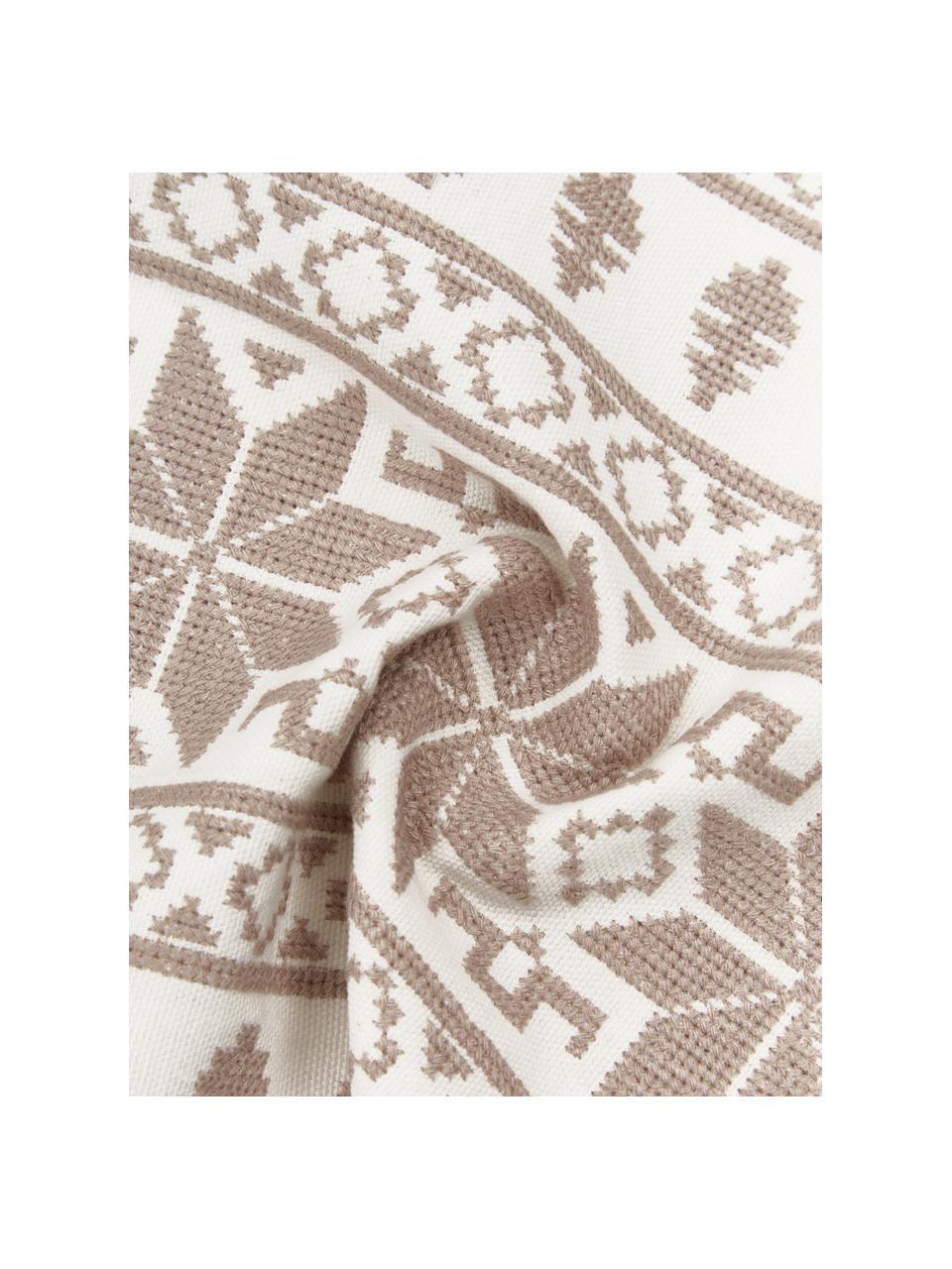 Copricuscino ricamata con motivo norvegese Orkney, 100% cotone, Beige, bianco crema, Larg. 30 x Lung. 50 cm