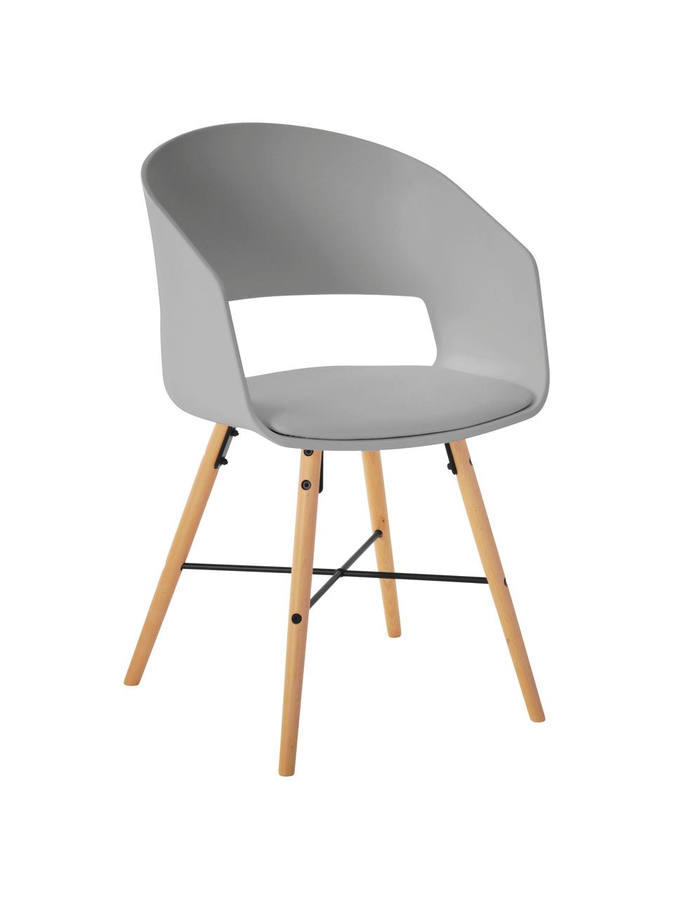 Krzesło z podłokietnikami z tapicerowanym siedziskiem Luna, 2 szt., Nogi: drewno bukowe, lakierowan, Szary, S 52 x G 52 cm