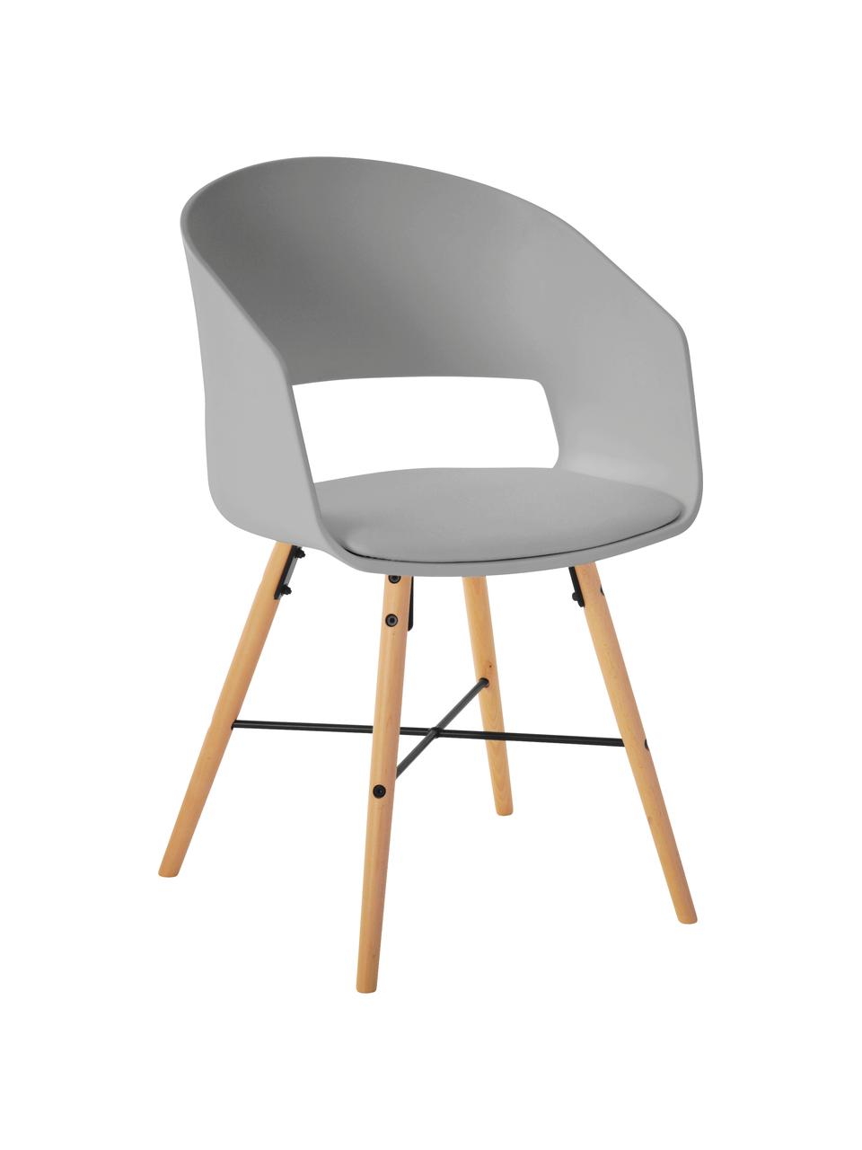 Sillas con reposabrazos Luna, 2 uds., Patas: madera de haya pintada, Gris, An 52 x Al 81 cm