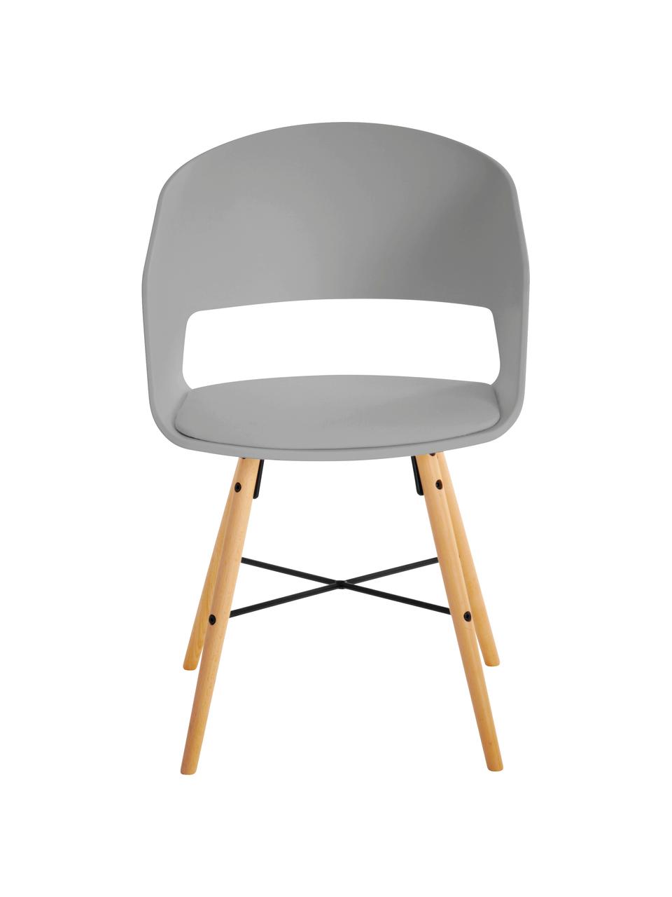 Krzesło z podłokietnikami z tapicerowanym siedziskiem Luna, 2 szt., Nogi: drewno bukowe, lakierowan, Szary, S 52 x G 52 cm