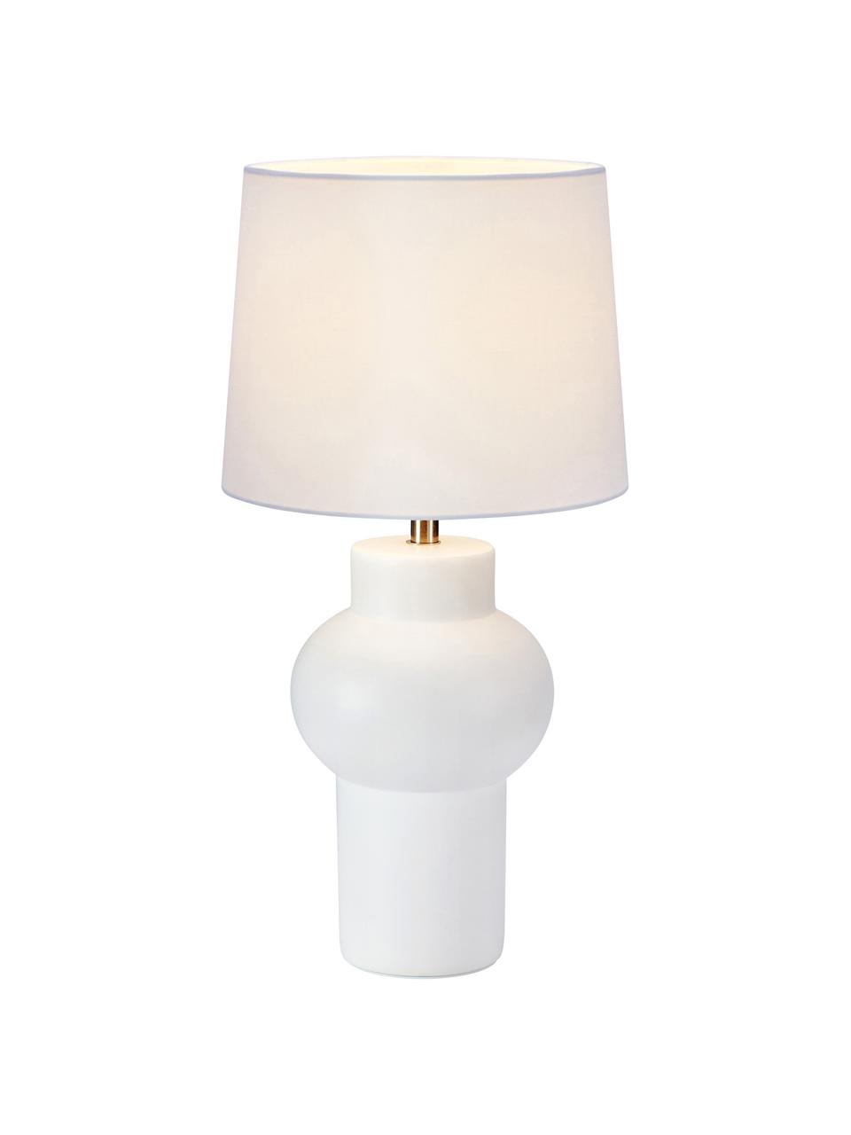 Tischlampe Shape, Lampenschirm: Stoff, Lampenfuß: Keramik, Cremeweiß, Weiß, Ø 23 x H 46 cm