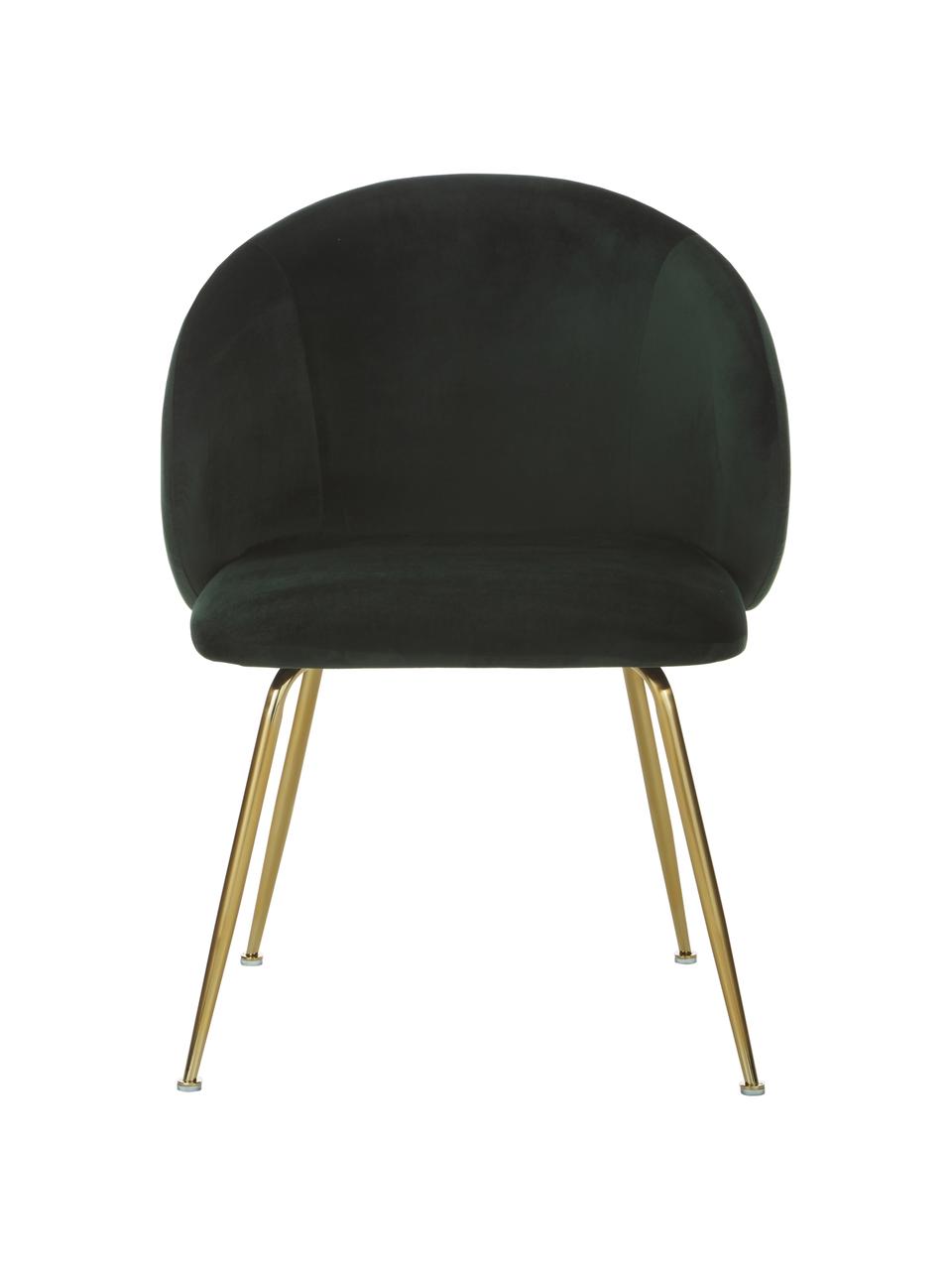 Fluwelen stoelen Luisa in donkergroen, 2 stuks, Bekleding: fluweel (100% polyester), Poten: gepoedercoat metaal, Fluweel donkergroen, goudkleurig, B 59 x D 58 cm
