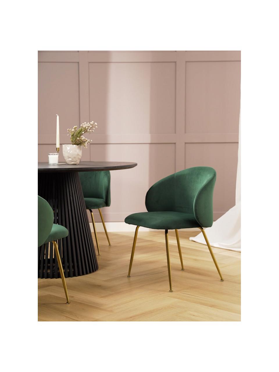 Fluwelen stoelen Luisa in donkergroen, 2 stuks, Bekleding: fluweel (100% polyester), Poten: gepoedercoat metaal, Fluweel donkergroen, goudkleur, B 59 x D 58 cm