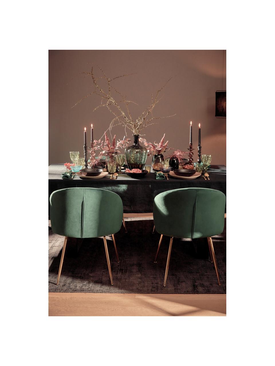 Chaises en velours rembourré Luisa, 2 pièces, Velours vert foncé, couleur dorée, larg. 59 x prof. 58 cm