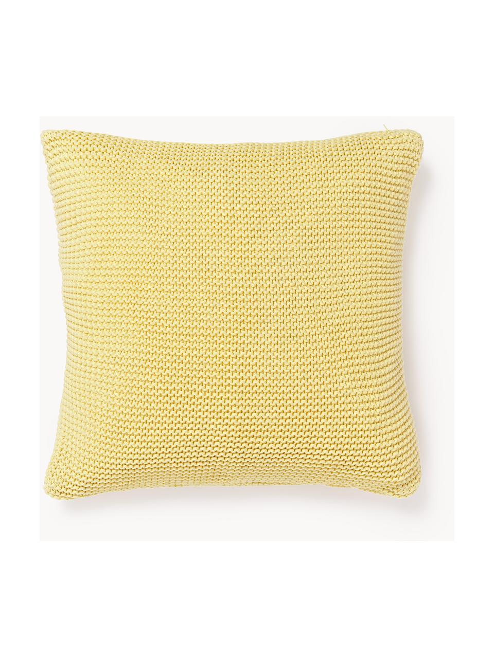 Housse de coussin jaune en tricot Adalyn, 100 % coton bio, certifié GOTS, Jaune clair, larg. 40 x long. 40 cm