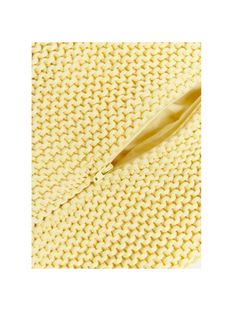 Copricuscino a maglia in cotone organico Adalyn, 100% cotone biologico, certificato GOTS, Giallo chiaro, Larg. 40 x Lung. 40 cm