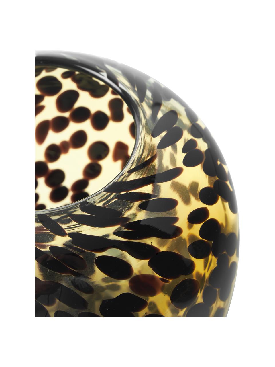 Mundgeblasene Vase Leopard mit Tupfen-Muster, Glas, Gelb, Schwarz, Ø 20 x H 18 cm