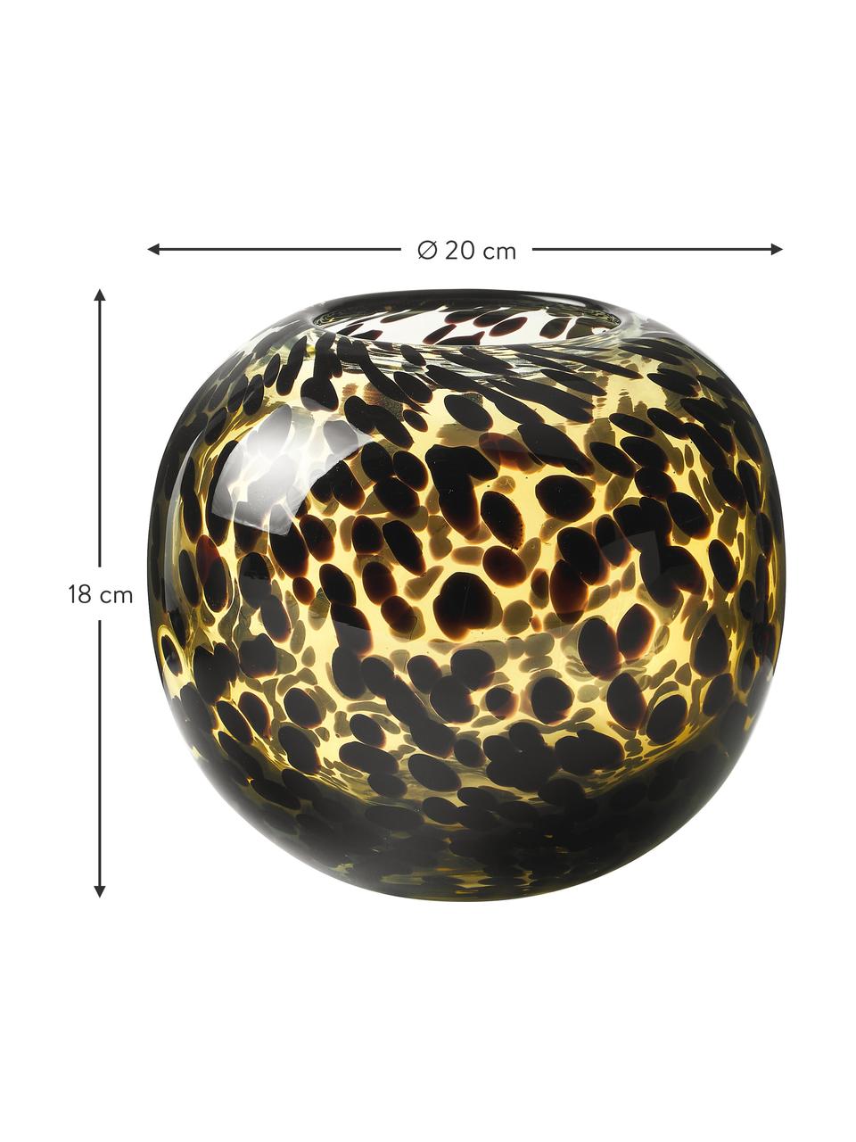 Mundgeblasene Vase Leopard mit Tupfen-Muster, Glas, Gelb, Schwarz, Ø 20 x H 18 cm