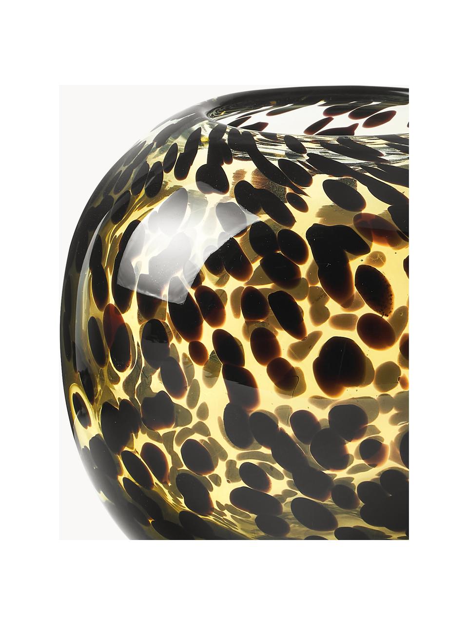 Ručne fúkaná váza s bodkovaným vzorom Leopard, Sklo, Svetložltá, čierna, Ø 20 x V 10 cm