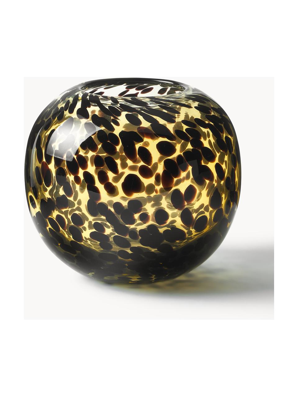 Ručně foukaná váza s puntíkovým vzorem Leopard, Sklo, Světle žlutá, černá, Ø 20 cm, V 18 cm