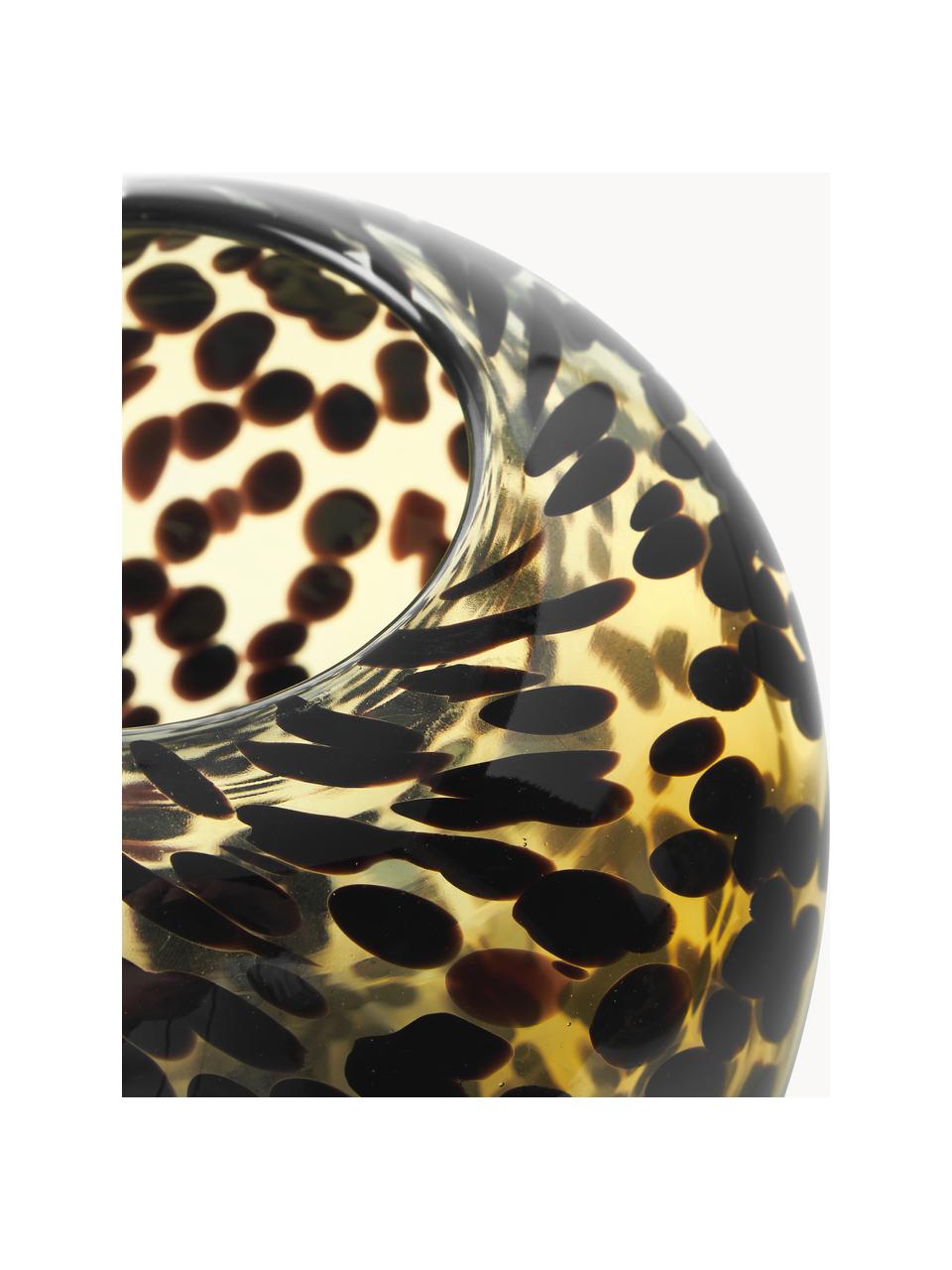 Ručne fúkaná váza s bodkovaným vzorom Leopard, Sklo, Svetložltá, čierna, Ø 20 x V 10 cm