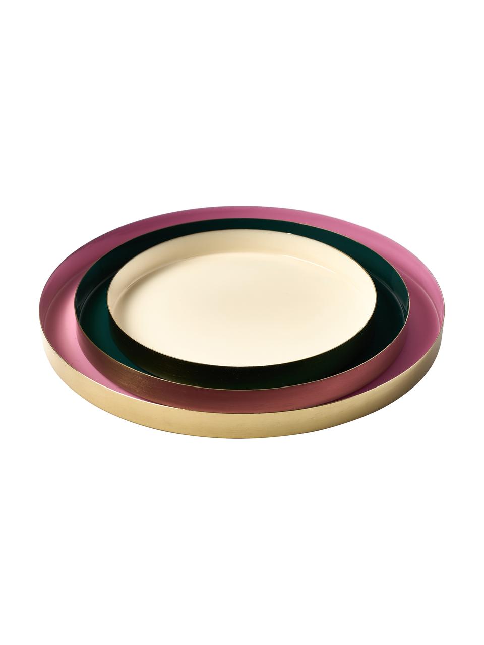 Decoratief dienblad set Tavi, 3-delig, Gecoat metaal, Roze, groen, beige, Set met verschillende formaten