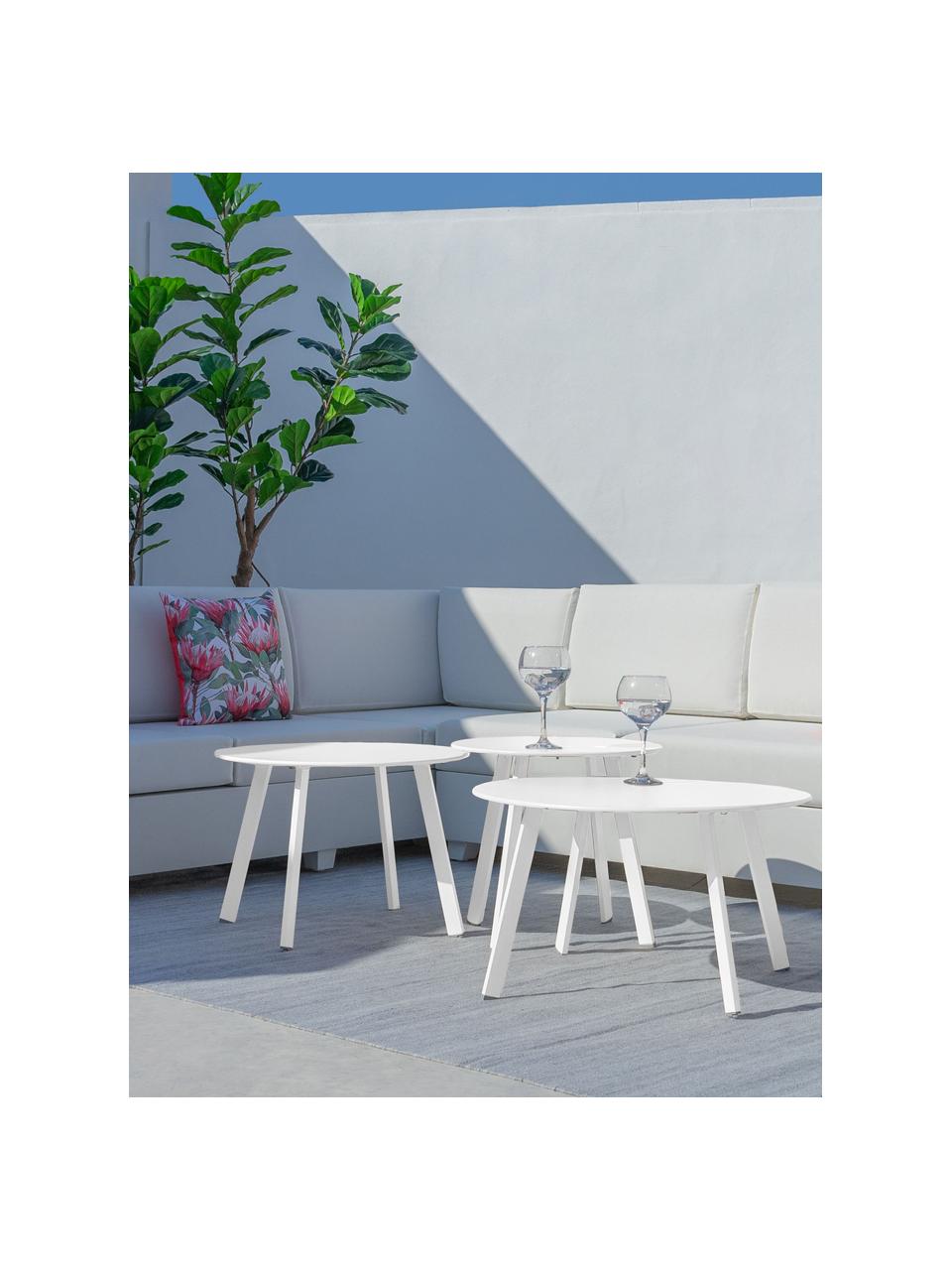 Záhradný pomocný stolík Marzia, Epoxidovaná oceľ, Biela, Ø 70 x V 40 cm
