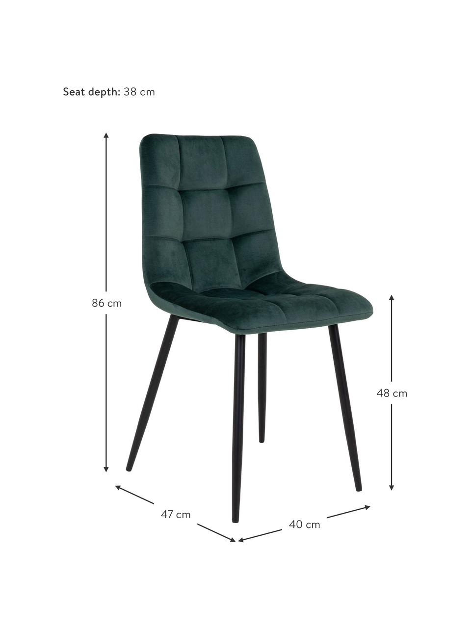 Sedia imbottita in velluto Middleton, Gambe: metallo rivestito, Verde scuro, nero, Larg. 44 x Alt. 55 cm