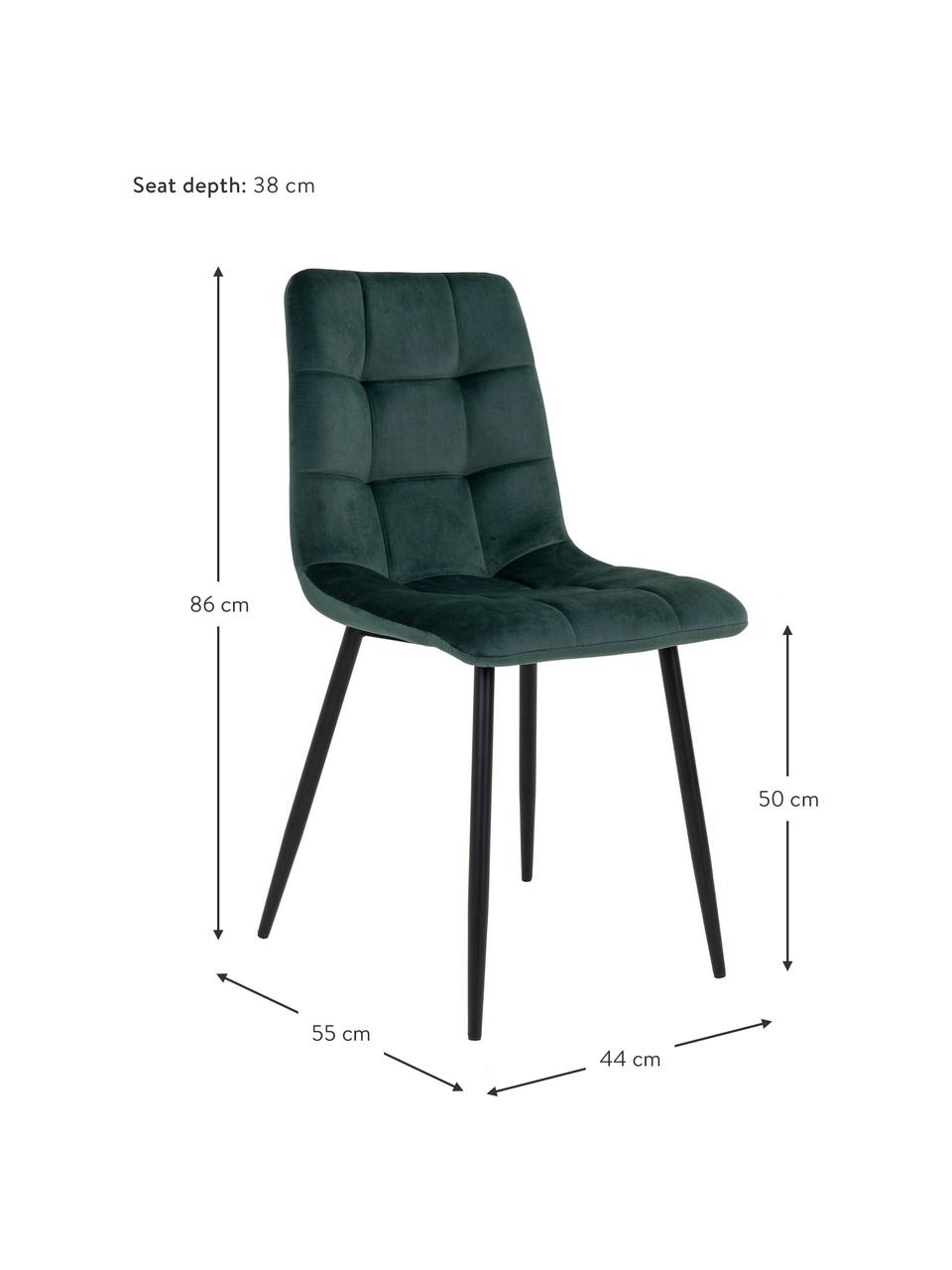 Stolička so zamatovým čalúnením Middleton, Zamatová tmavozelená, nohy čierna, Š 44 x H 55 cm