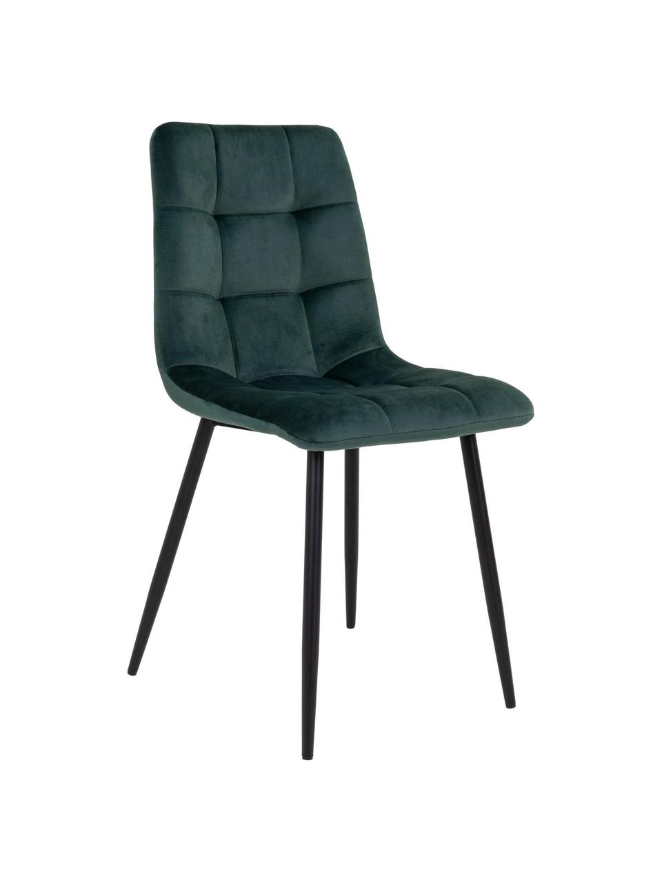 Sedia imbottita in velluto Middleton, Rivestimento: velluto di poliestere Il , Gambe: metallo rivestito, Velluto verde scuro, nero, Larg. 44 x Prof. 55 cm