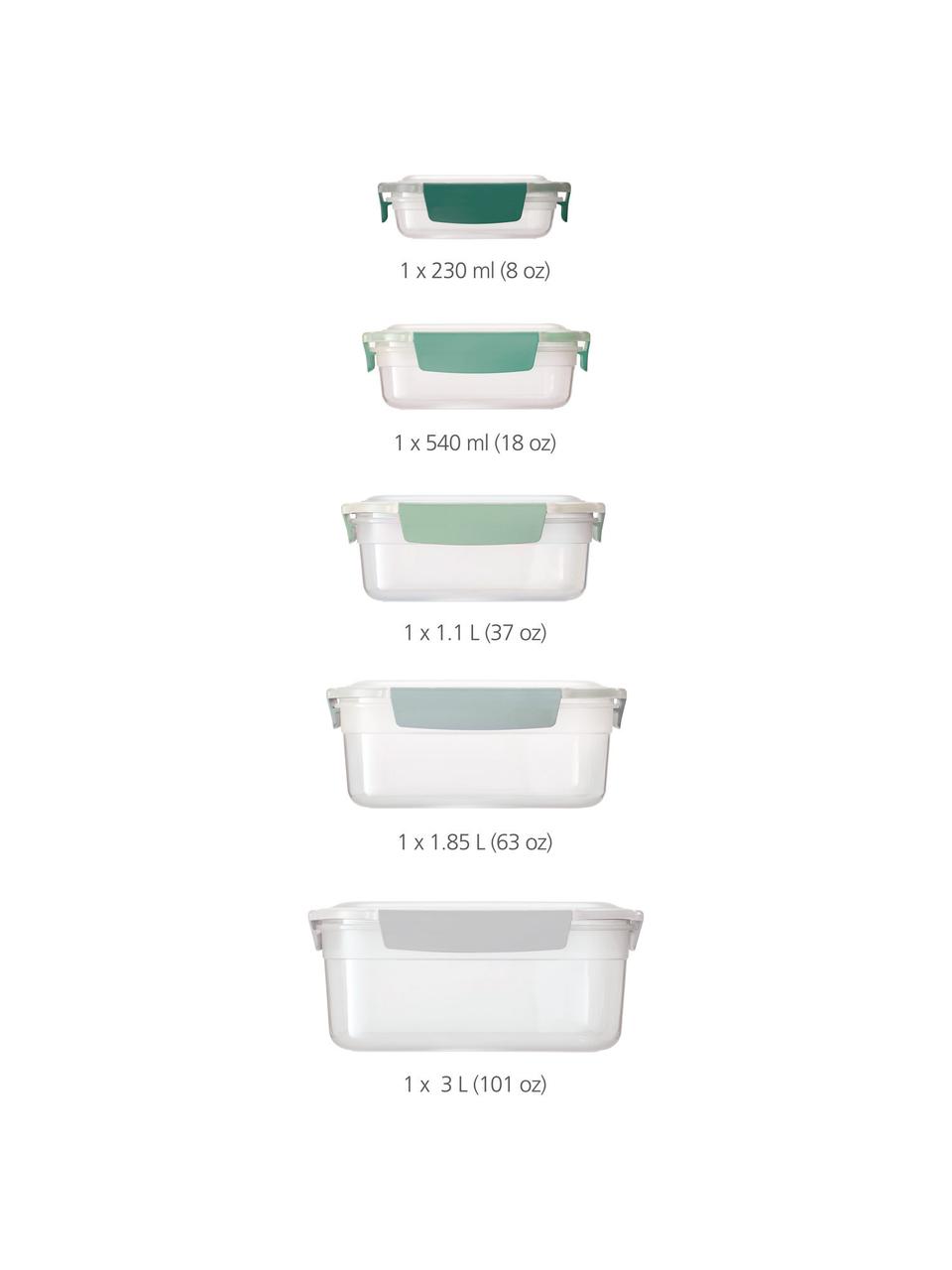Aufbewahrungsdosen-Set Nest™, 5er-Set, Polypropylen, Transparent, Grün, Set mit verschiedenen Größen