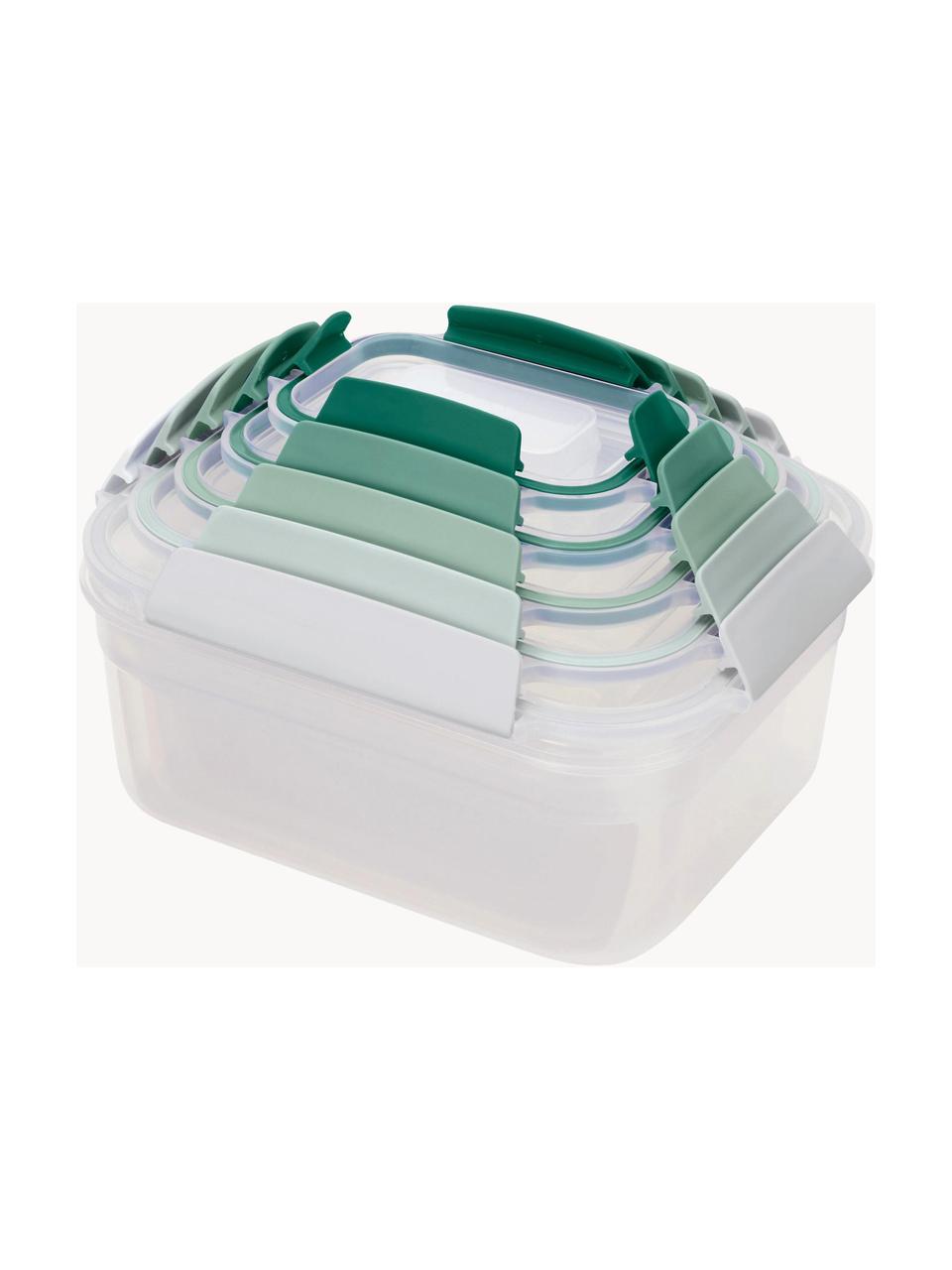 Ensemble de boîtes de rangement Nest, 5 élém., Polypropylène, Transparent, tons verts, Lot de différentes tailles