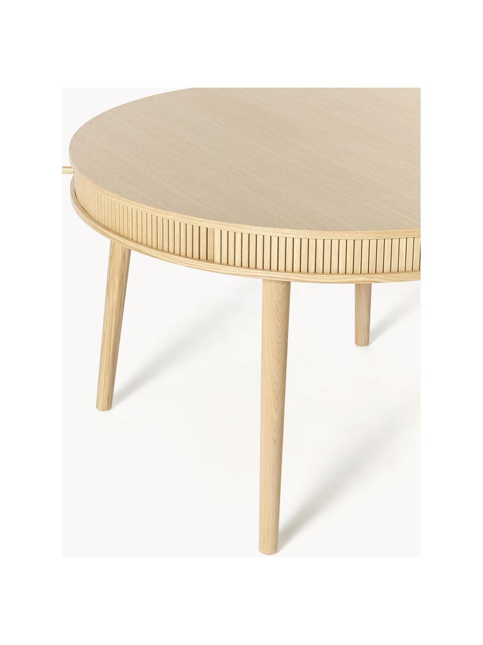 Mesa de comedor redonda Calary, Ø 120 cm, con espacio de almacenamiento, Tablero: tablero de fibra de densi, Patas: madera de roble, Madera de roble, Ø 120 cm