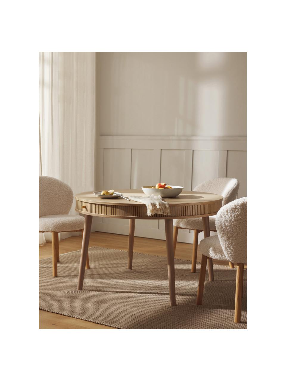 Kulatý jídelní stůl s úložným prostorem Calary, Dubové dřevo, Ø 120 cm