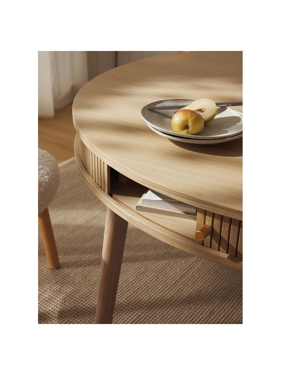 Okrągły stół do jadalni Calary, Blat: płyta pilśniowa średniej , Nogi: drewno dębowe, Drewno dębowe, Ø 120 cm