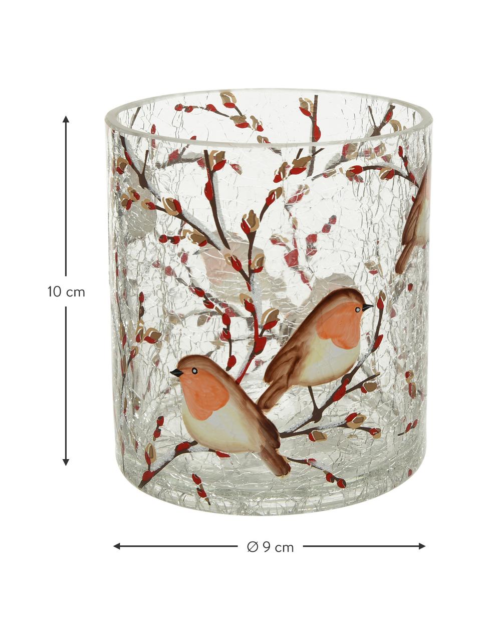 Teelichthalter-Set Birds, 2er-Set, Glas, Transparent, Mehrfarbig, Ø 9 x H 10 cm