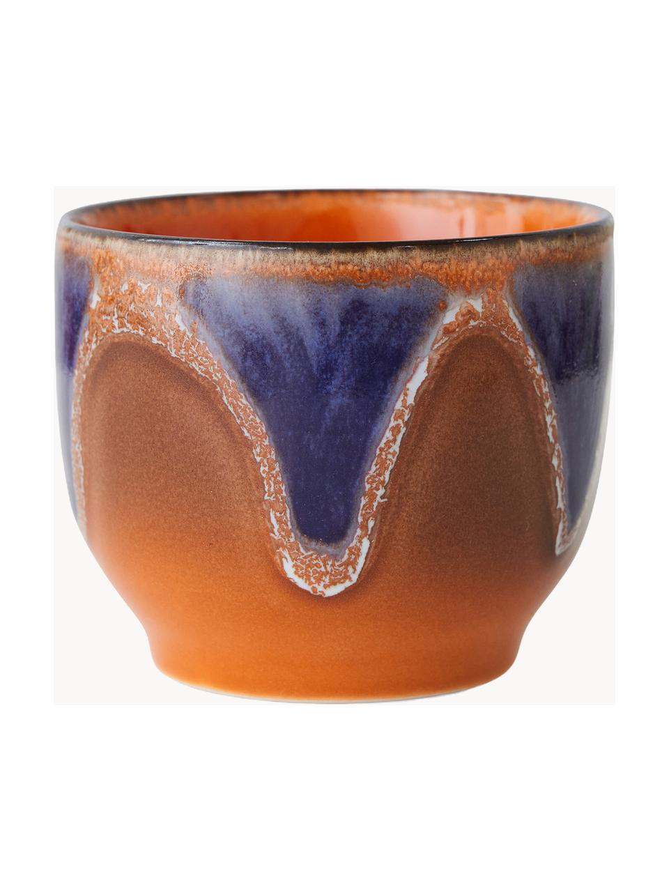Tazas artesanales de cerámica 70's, 4 uds., Cerámica, Marrón, azul oscuro, Ø 8 x Al 7 cm, 230 ml